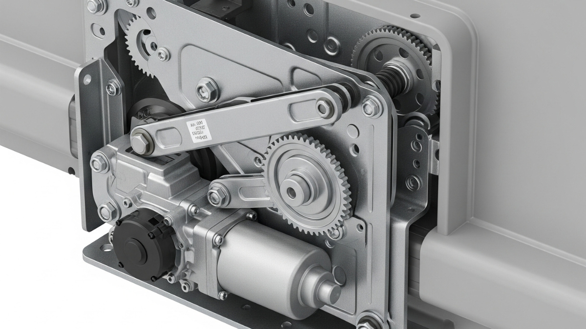 Close-up of a power assist door mechanism