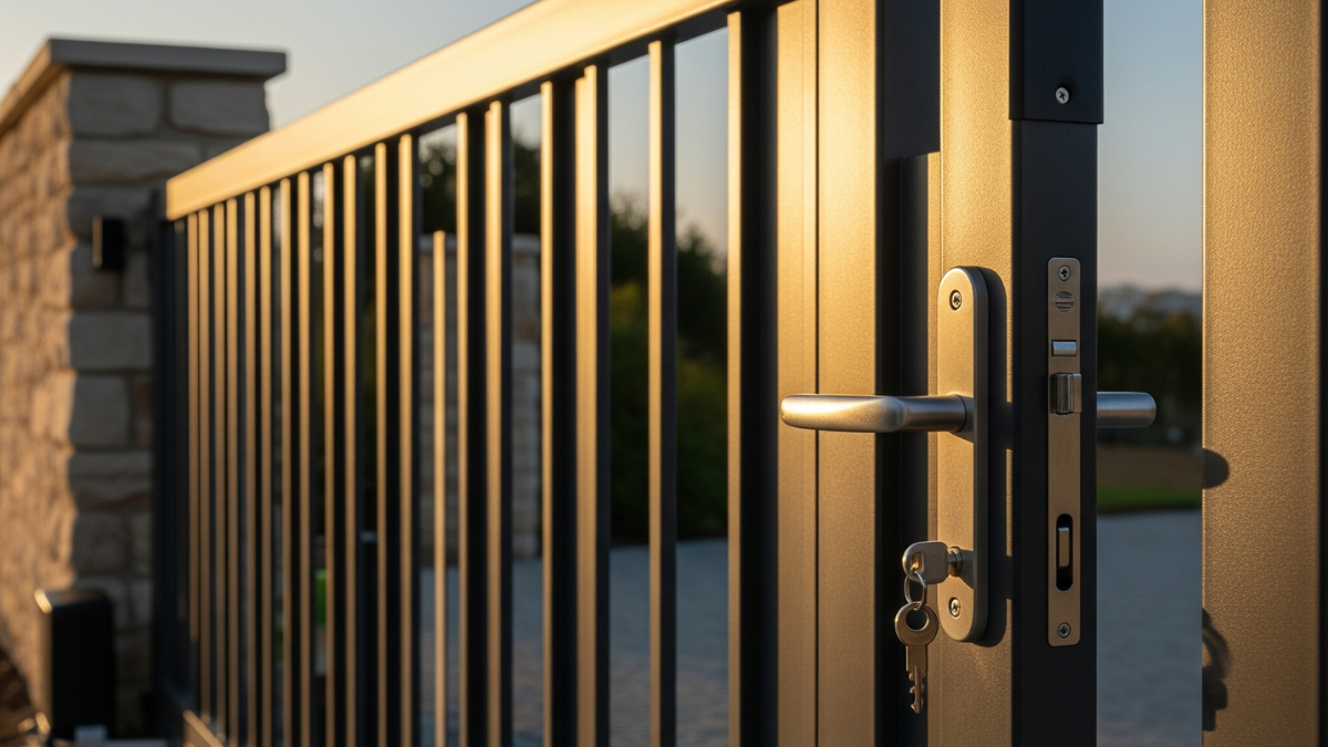 Electric gate manual release key mechanism for emergency operation during power outages