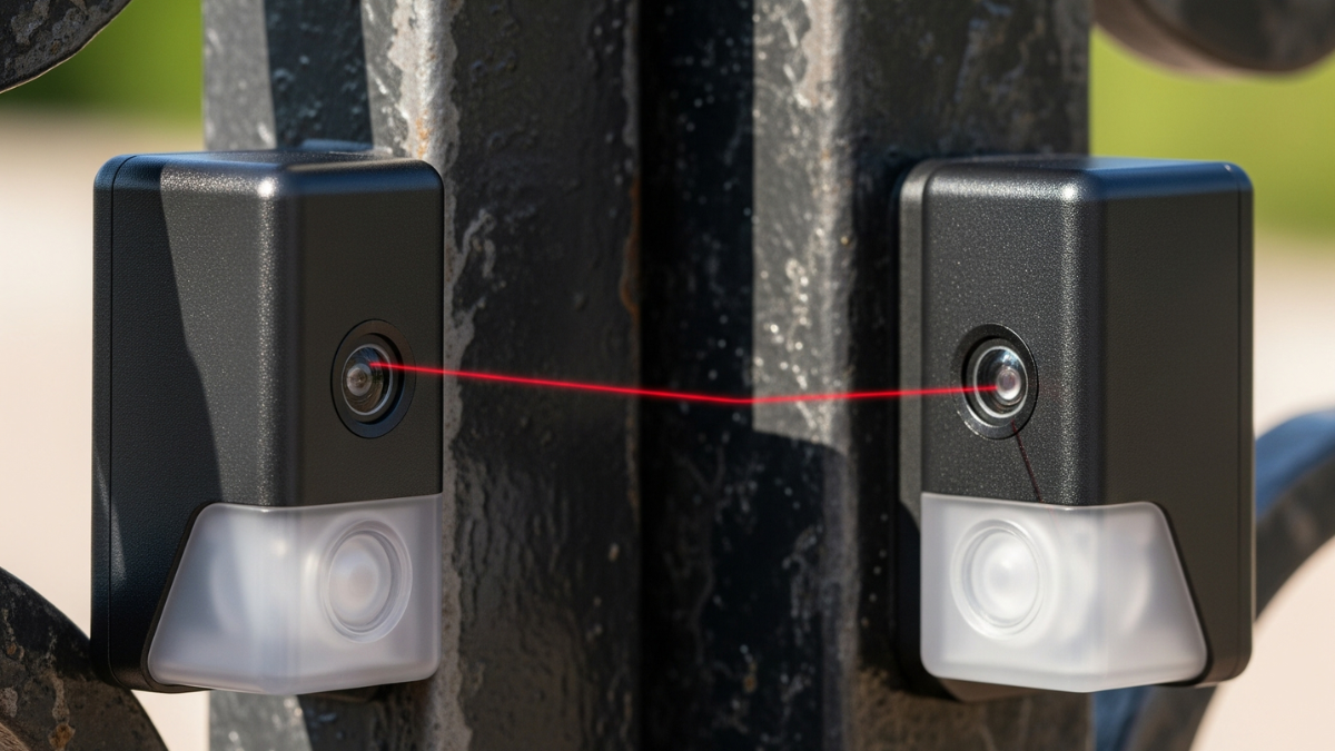 Close-up view of automatic gate safety sensors designed to prevent vehicle damage