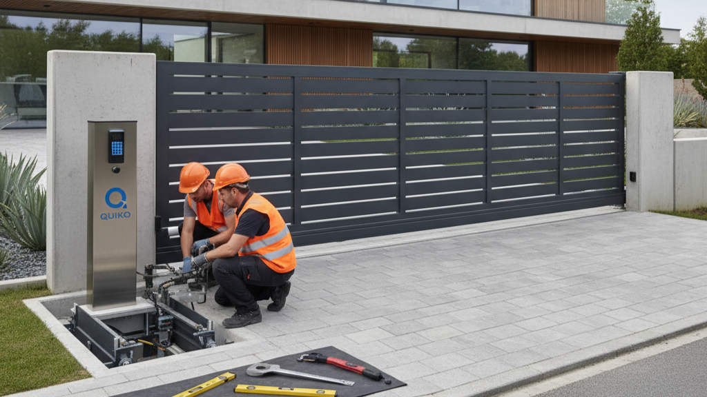 Cantilever sliding gate system with Quiko automation motor in commercial application